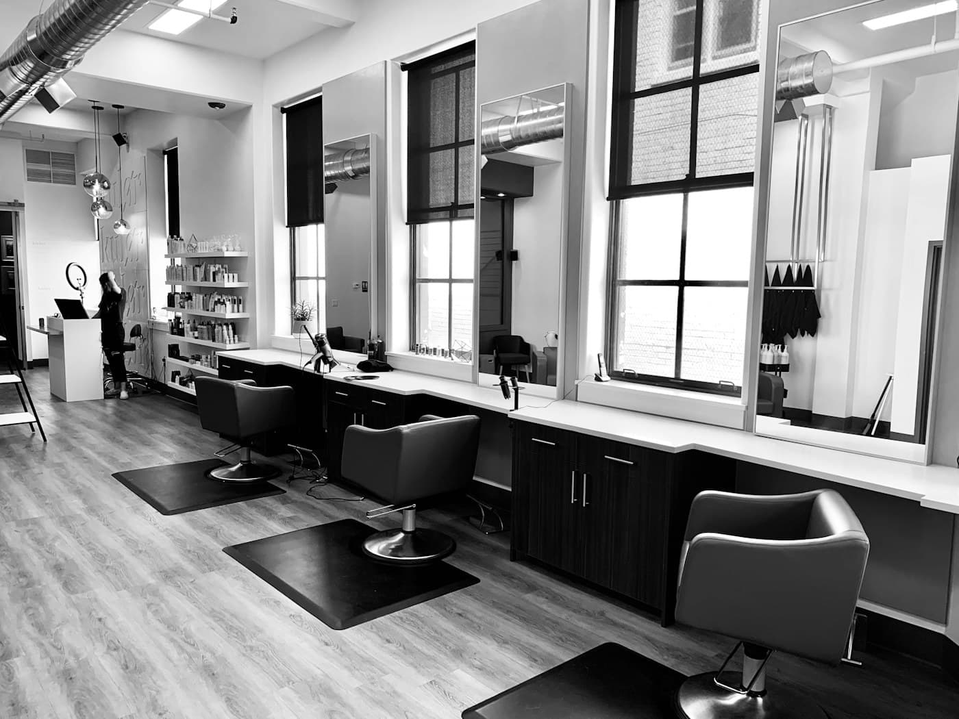 A polished hair studio interior used in the Morrow Studio demo website